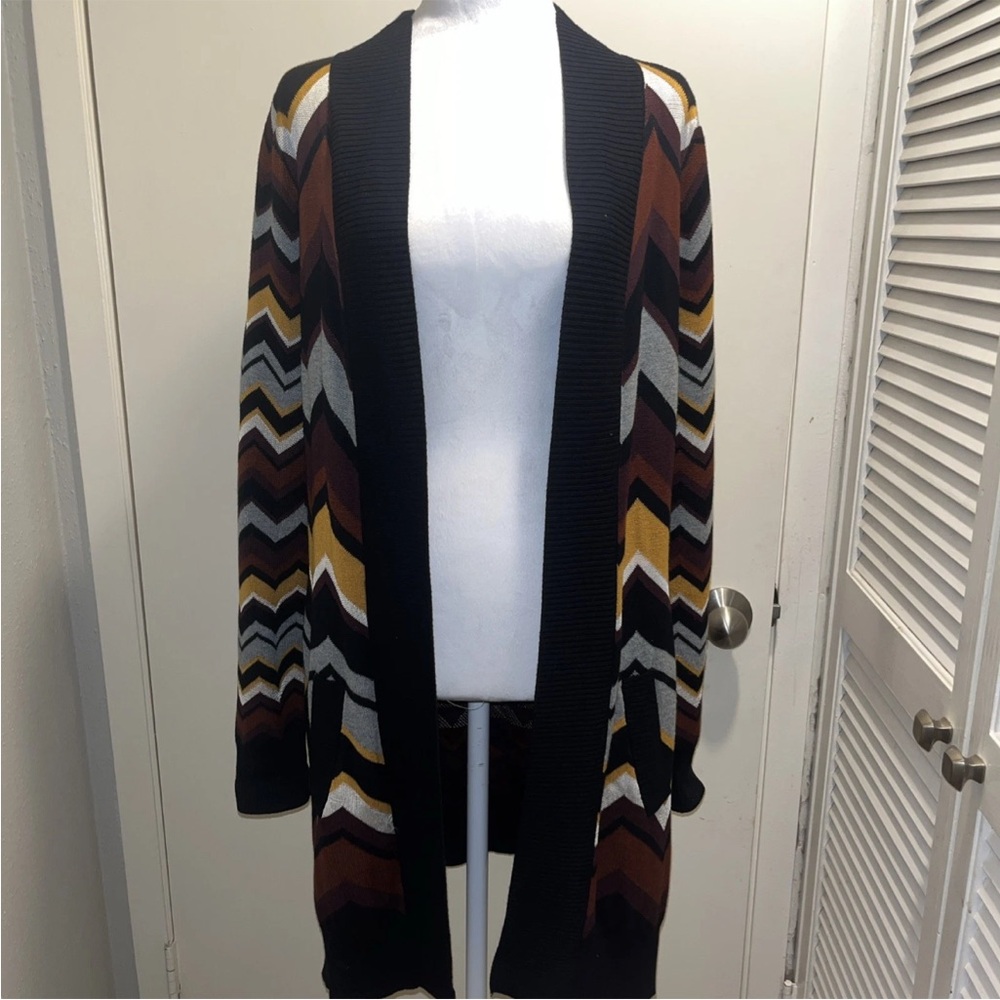 Missoni Chevron Open-Front Cardigan in Black, Mustard & Brown size M